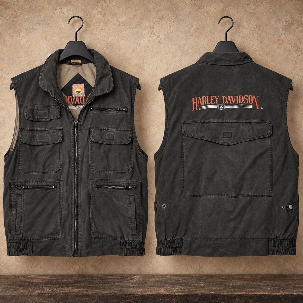 RARE VINTAGE HARLEY DAVIDSON CANVAS / DENIM Utility Biker VEST, one of a kind C2